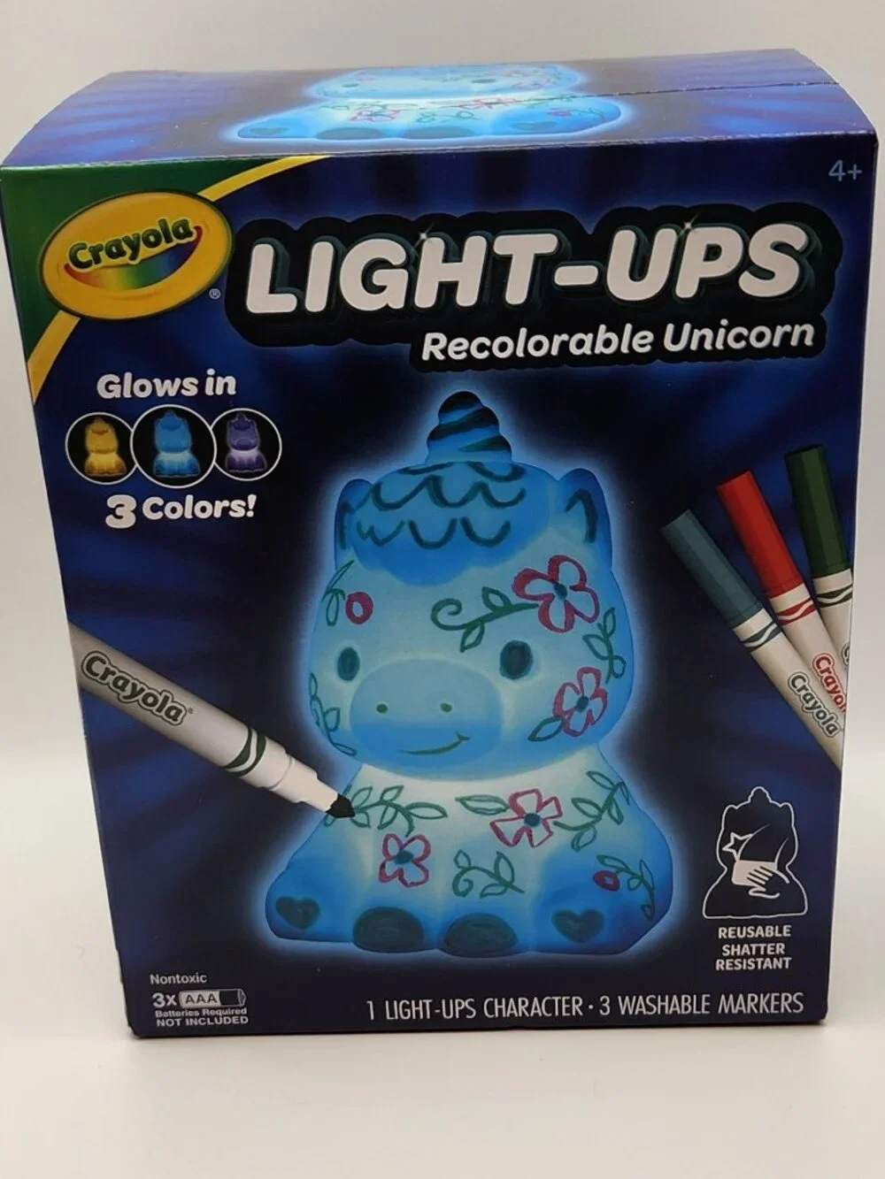 Crayola Light ups recolorable Unicorn three markers glows in three colors NIB